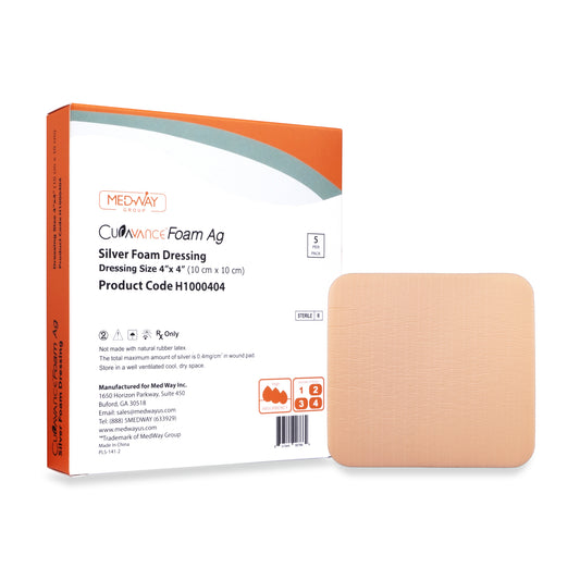 CuraVance Silver Non-Bordered Non-Adhesive Wound Dressing, 4"x 4", Single Piece