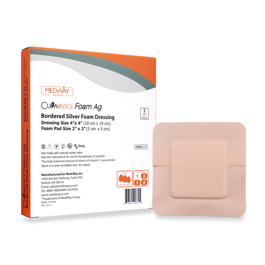 CuraVance Silver Bordered Adhesive Wound Dressing, 4"x 4", Single Piece