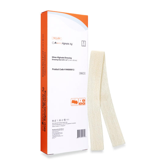 CuraVance Silver Calcium Alginate Non-Adhesive Wound Dressing, 0.8"x12", Single Piece