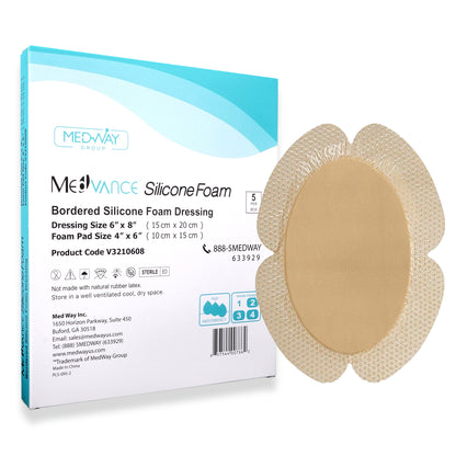 MedVance Silicone Bordered Adhesive Wound Dressing, 6"X8", Box of 5