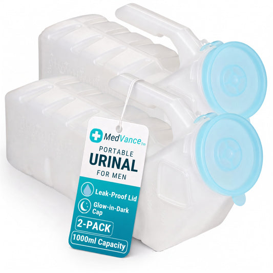 MedVance Urinals for Men 1000ml, Spill Proof Glow in the Dark Lid, 2 Pack