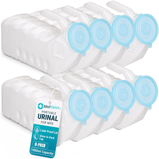 MedVance Urinals for Men 1000ml, Spill Proof Glow in the Dark Lid, 8 Pack