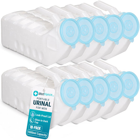 MedVance Urinals for Men 1000ml, Spill Proof Glow in the Dark Lid, 10 Pack