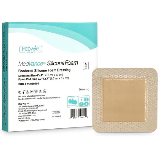 MedVance Silicone Bordered Adhesive Wound Dressing, 4"x4", Single Piece