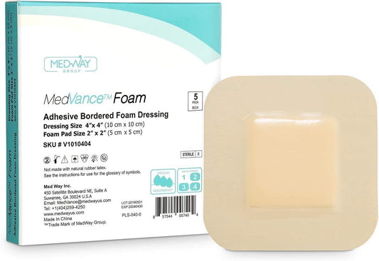 MedVance Foam Bordered Adhesive Wound Dressing, 4"x4", Box of 5