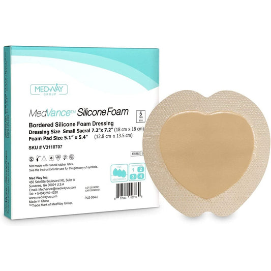 MedVance Silicone Bordered Adhesive Sacral Wound Dressing, 7"x 7", Single Piece