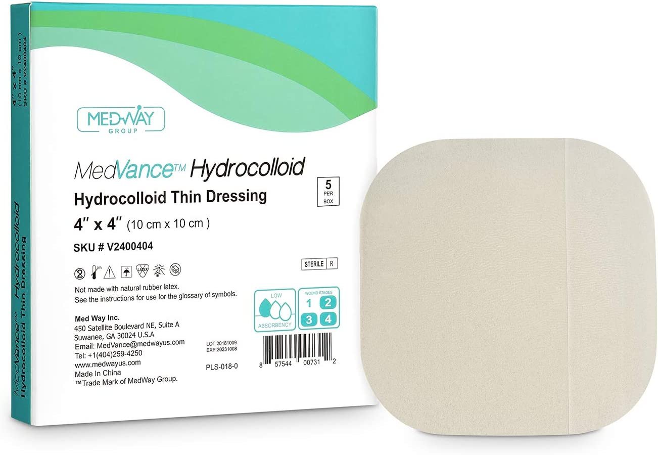 MedVance Hydrocolloid Thin Adhesive Wound Dressing, 4"x4", Single Piece
