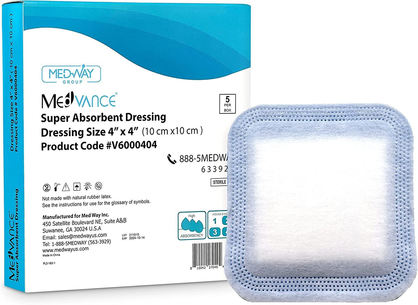 MedVance Super Absorbent Non-Adhesive Wound Dressing, 4"x4", Single Piece