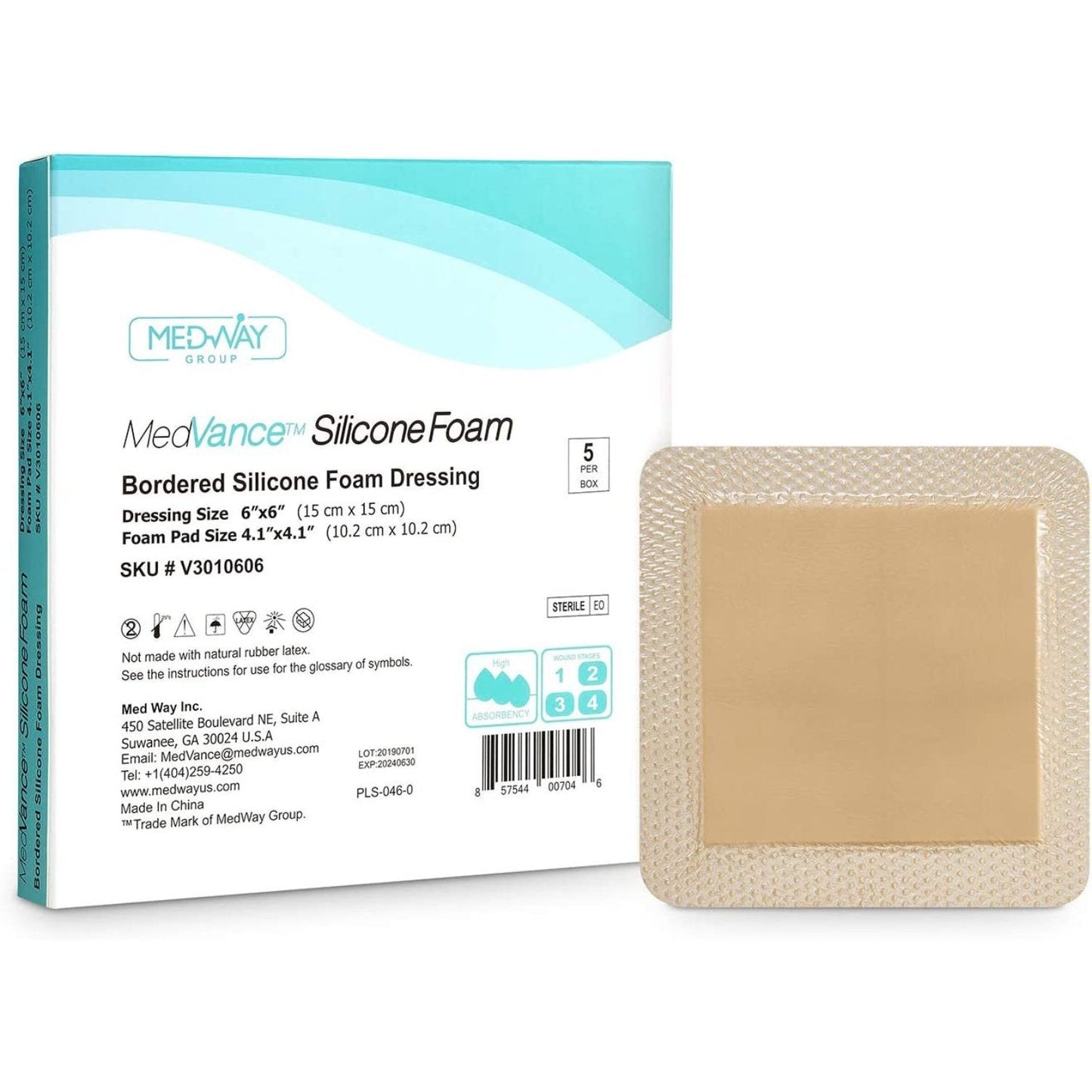 MedVance Silicone Bordered Adhesive Wound Dressing, 6"x6", Single Piece