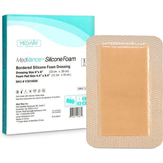 MedVance Silicone Bordered Adhesive Wound Dressing, 6”X8”, Single Piece