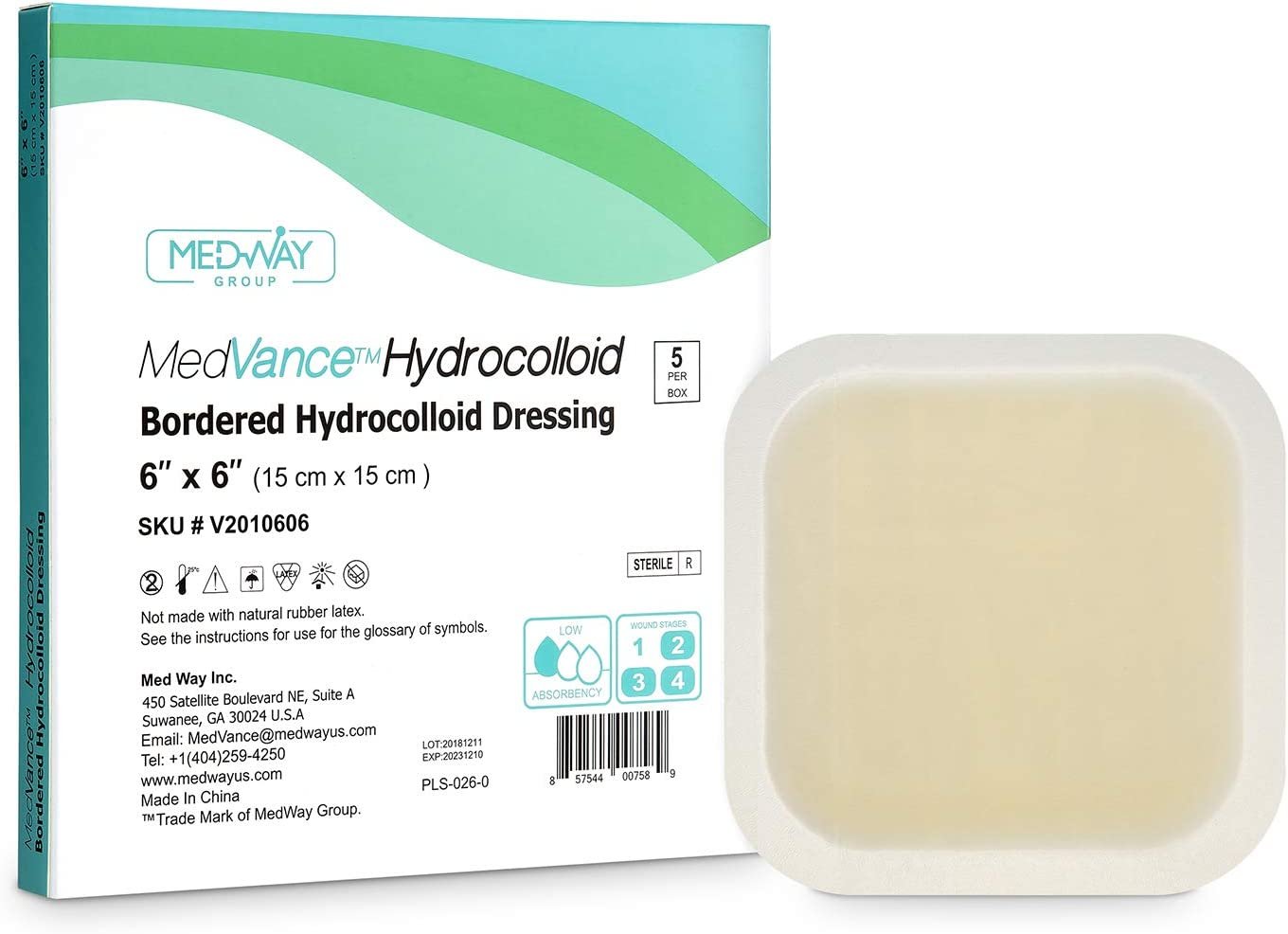 MedVance Hydrocolloid Bordered Adhesive Wound Dressing, 6"X6", Single Piece