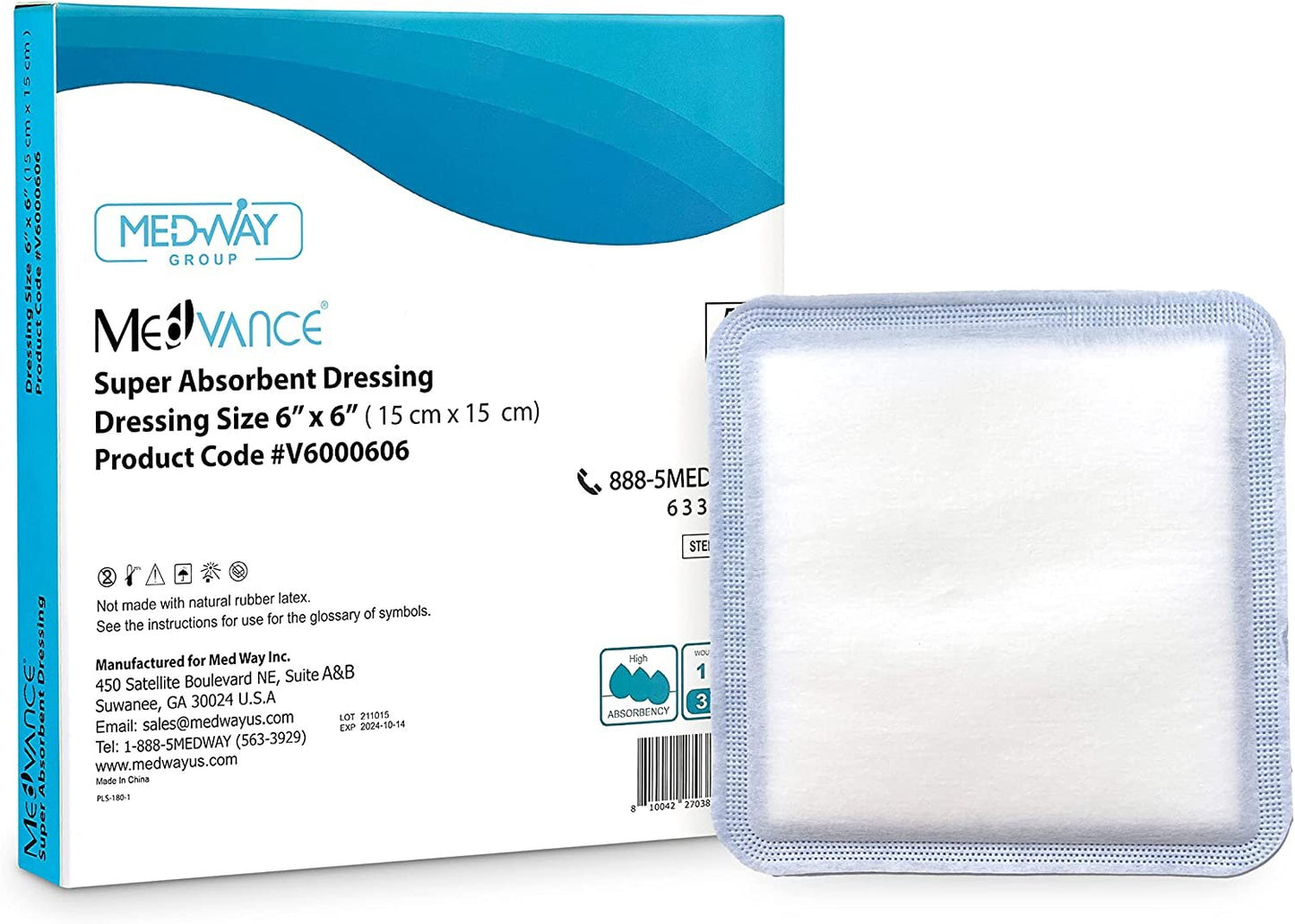 MedVance Super Absorbent Non-Adhesive Wound Dressing, 6"x6", Single Piece
