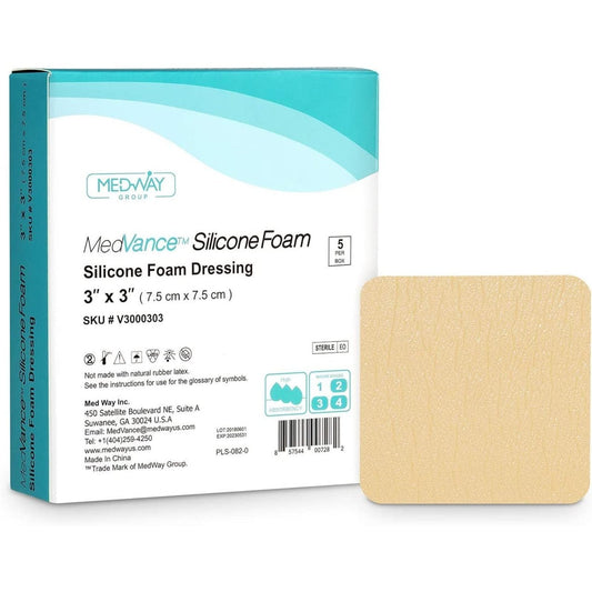 MedVance Silicone Non-Bordered Adhesive Wound Dressing, 3"x3", Single Piece