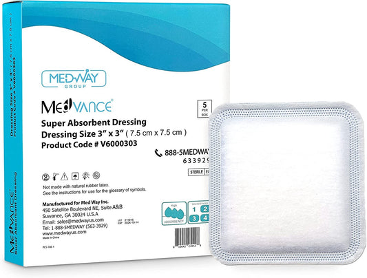 MedVance Super Absorbent Non-Adhesive Wound Dressing, 3"x3", Single Piece