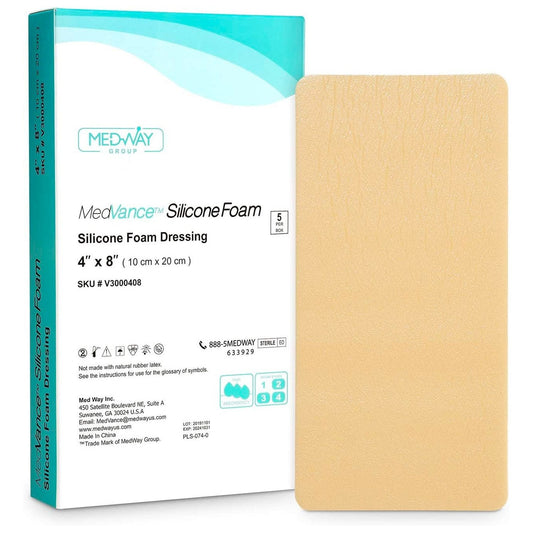 MedVance Silicone Non-Bordered Adhesive Wound Dressing, 4"x8", Single Piece