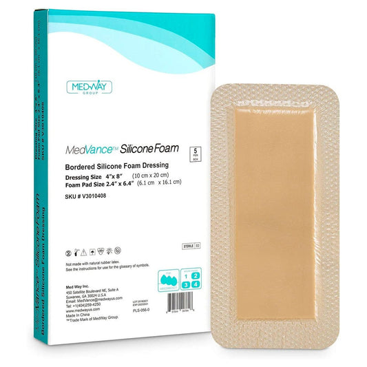 MedVance Silicone Bordered Adhesive Wound Dressing, 4"x8", Single Piece