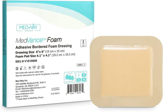 MedVance Foam Bordered Adhesive Wound Dressing, 6"x6", Single Piece