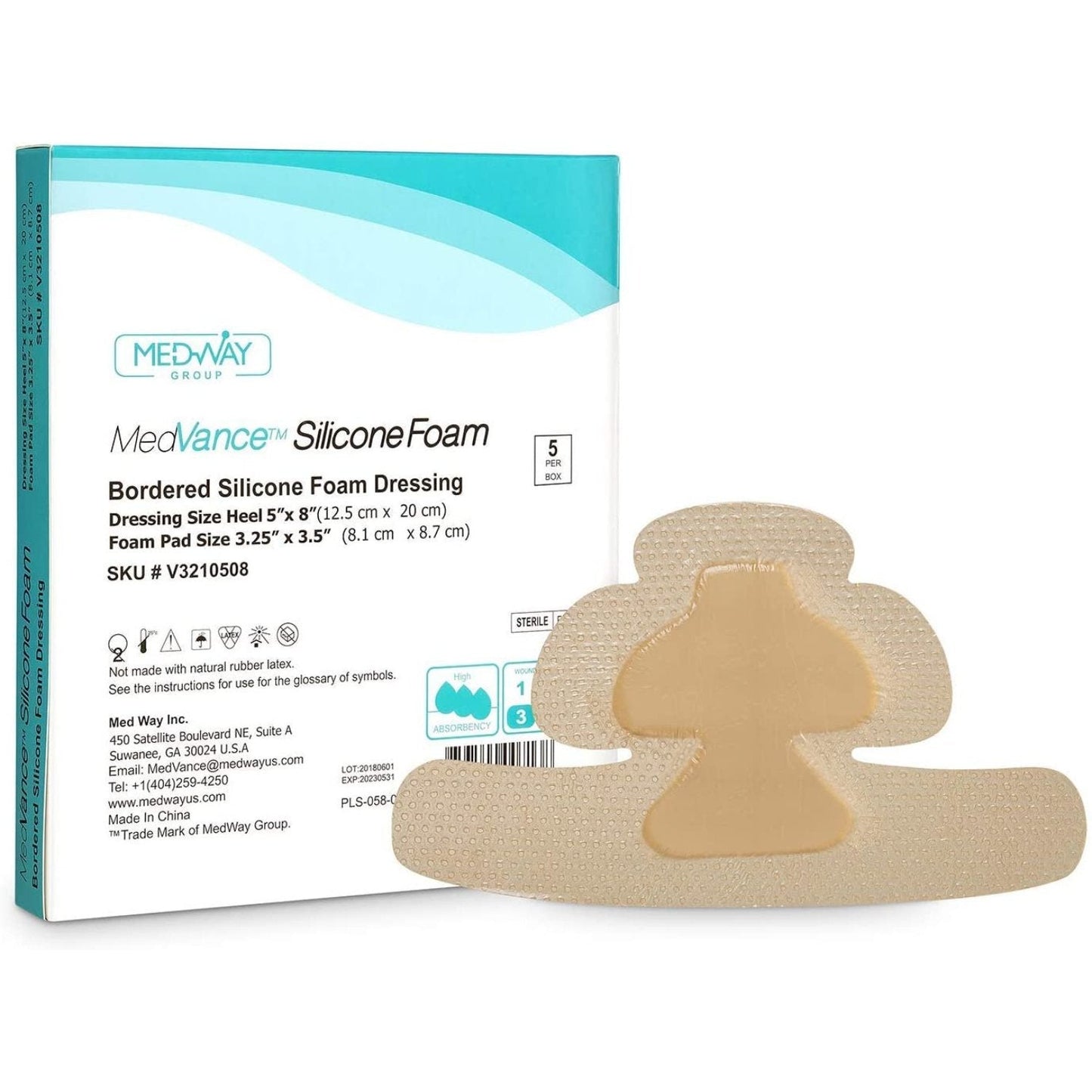 MedVance Silicone Bordered Adhesive Heel/Elbow/Wrist Wound Dressing, 5"x8", Single Piece