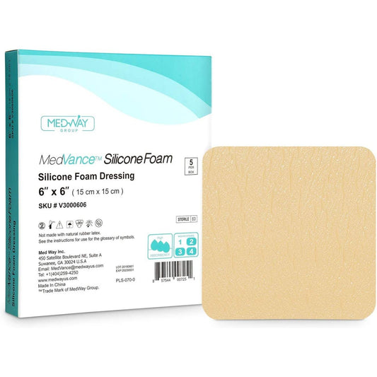 MedVance Silicone Non-Bordered Adhesive Wound Dressing, 6"x6", Box of 5