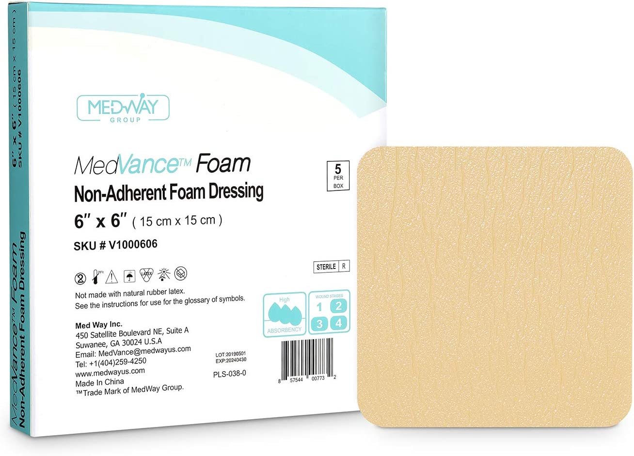 MedVance Foam Non-Bordered Non-Adhesive Wound Dressing, 6"X6", Single Piece