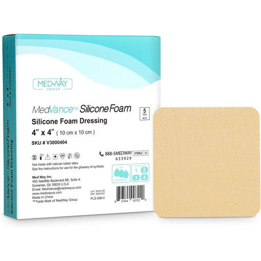 MedVance Silicone Non-Bordered Adhesive Wound Dressing, 4"x4", Single Piece