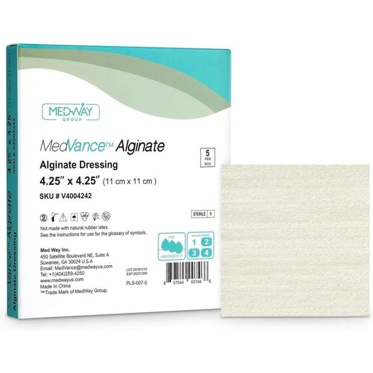 MedVance Calcium Alginate Non-Adhesive Wound Dressing, 4.25"x4.25", Single Piece