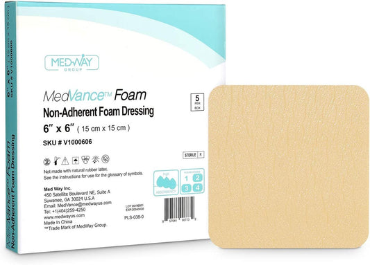 MedVance Foam Non-Bordered Non-Adhesive Wound Dressing, 6"X6", Box of 5