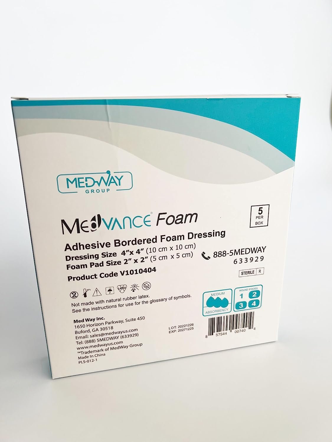 MedVance Foam Bordered Adhesive Wound Dressing, 4"x4", Box of 5