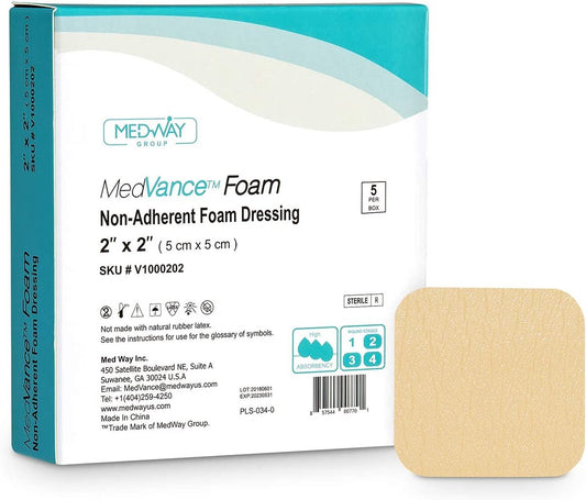 MedVance Foam Non-Bordered Non-Adhesive Wound Dressing, 2"X 2", Box of 5