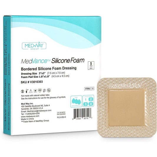 MedVance Silicone Bordered Adhesive Wound Dressing, 3"x3", Single Piece