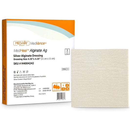 CuraVance Silver Calcium Alginate Non-Adhesive Wound Dressing, 4.25"x4.25", Single Piece