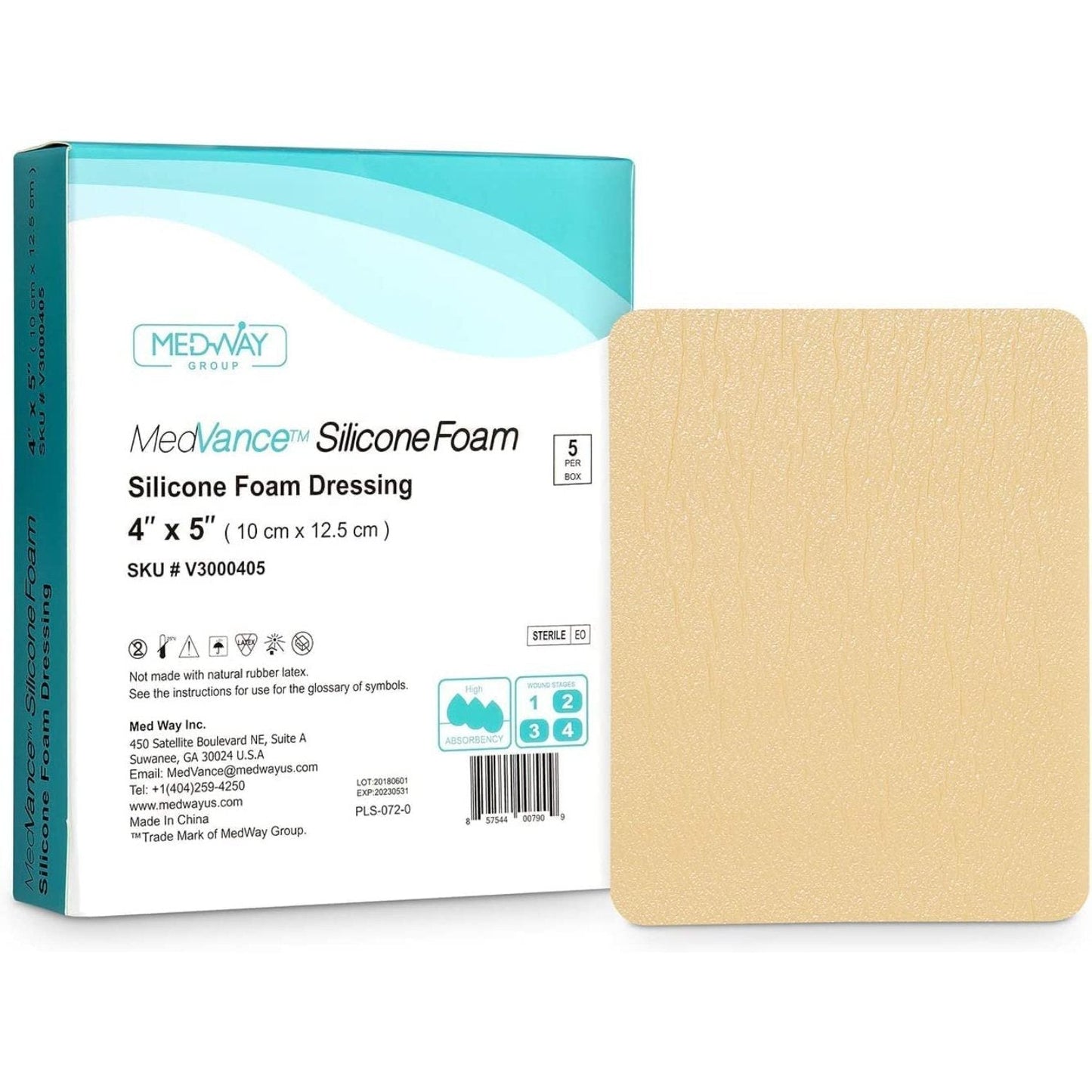 MedVance Silicone Non-Bordered Adhesive Wound Dressing, 4"x5", Single Piece