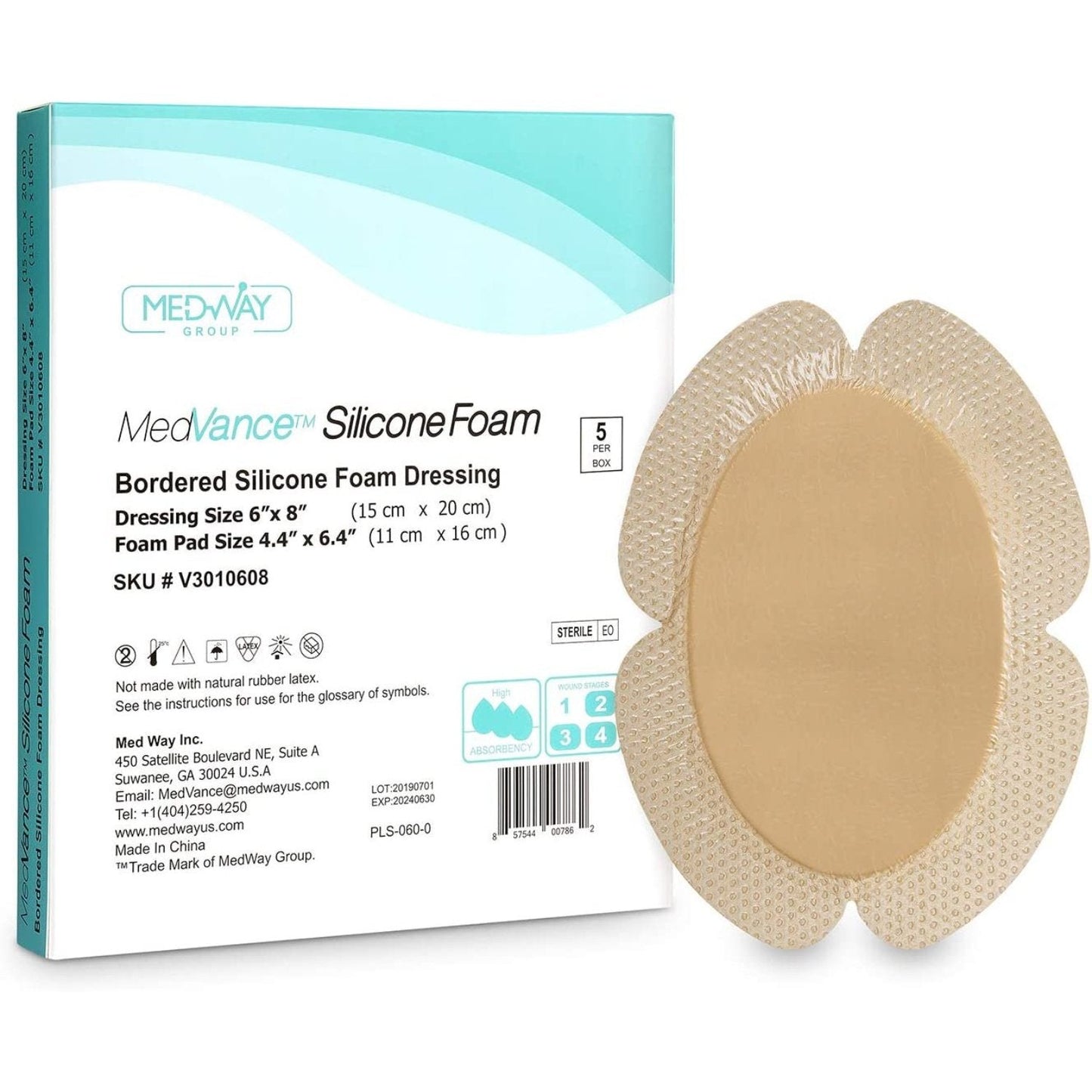 MedVance Silicone Bordered Adhesive Wound Dressing, 6"X8", Single Piece